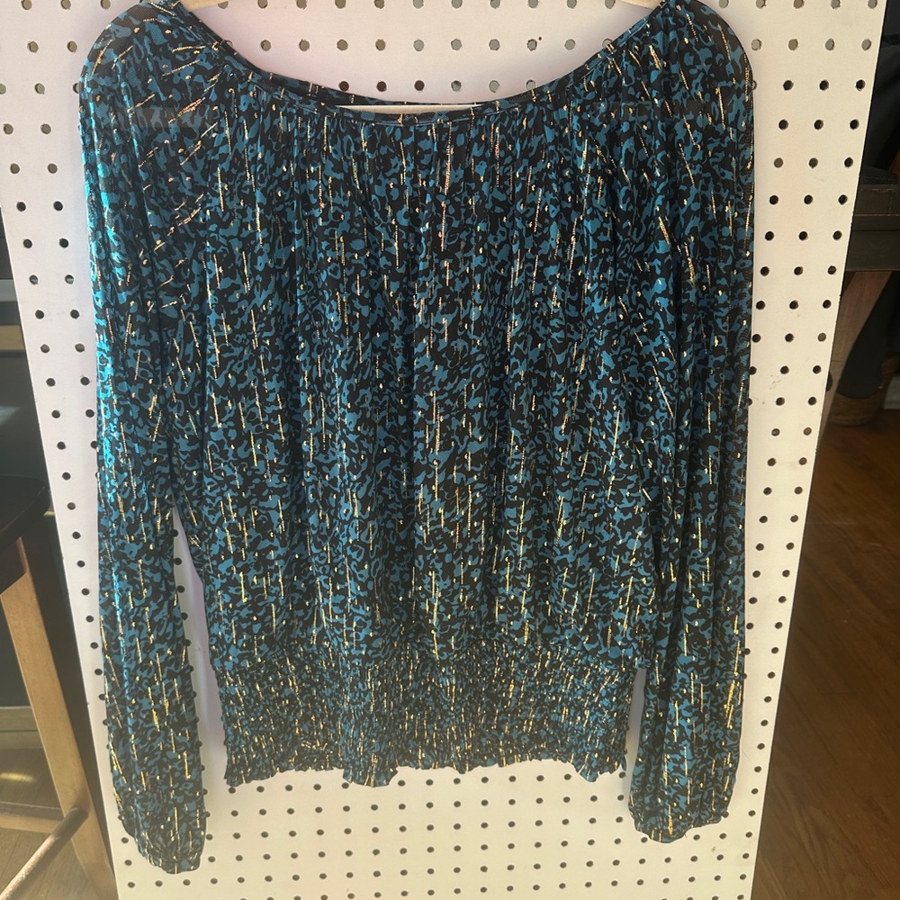 Harper Blue and Black Patterned Blouse